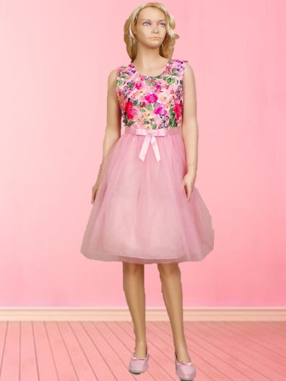 BONNIE JEAN size 14 girls party dress pink skirt multicolor floral bodice